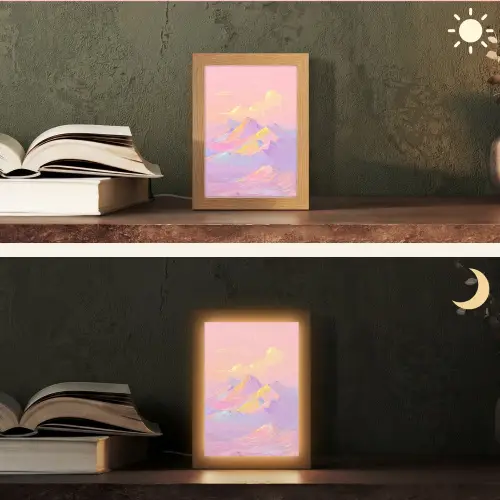 Bergtoppen - Wolken - Dromerig Light Box met kabel (Tafellamp) klein -sfeer3