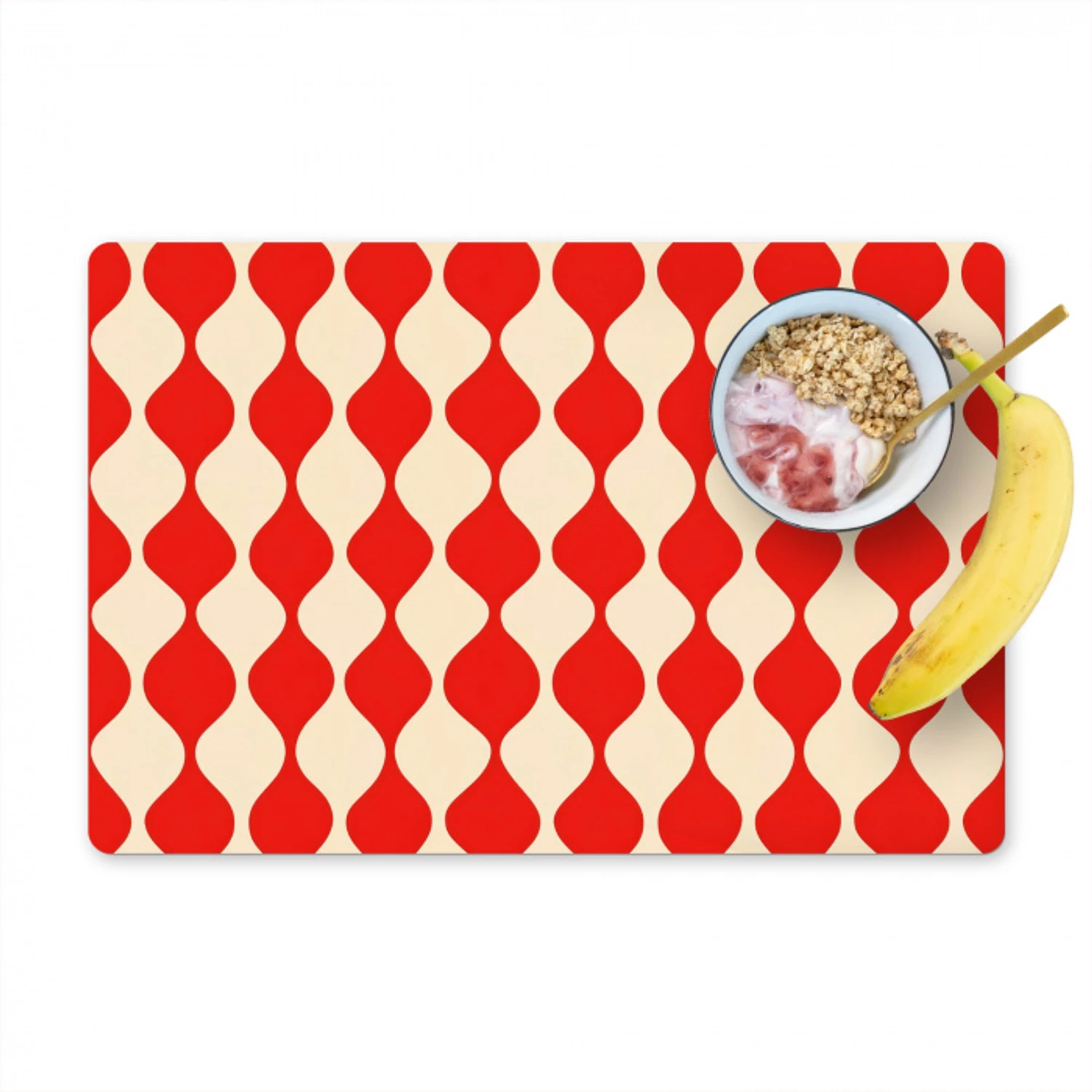 Golvend patroon - Retro - Rood - Beige Placemat vinyl groot 368 -zzzproduct_Kitchenyeah-website