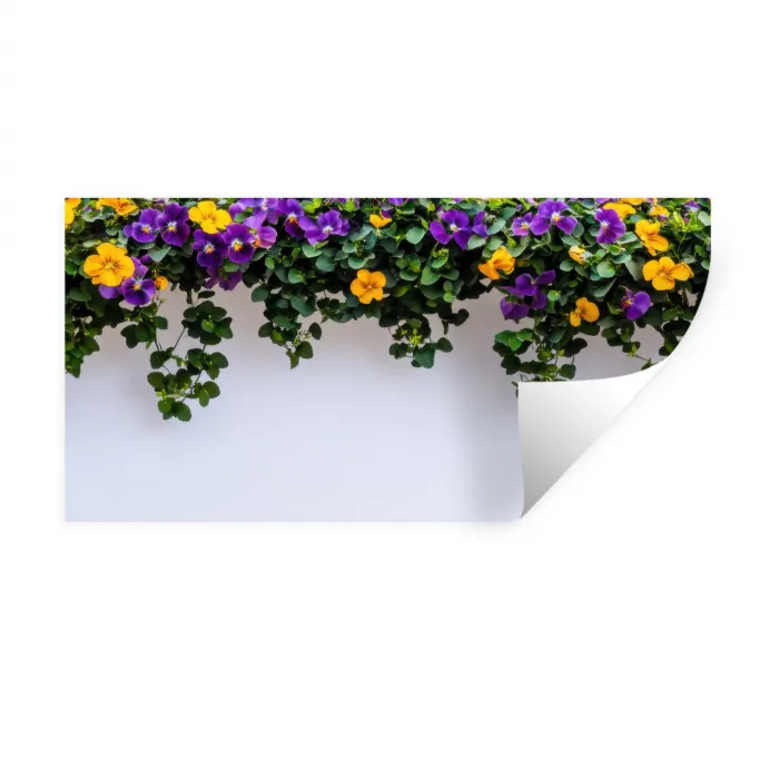 Bloemen - Muur - Geel - Paars Muursticker klein -3d