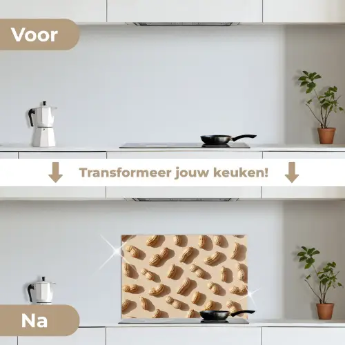Pinda's - Patroon - Beige keuken achterwand spatscherm klein -voor_na_NL