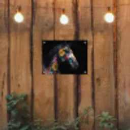Paard - Bloemen - Zwart tuinposter los doek klein -sfeer1