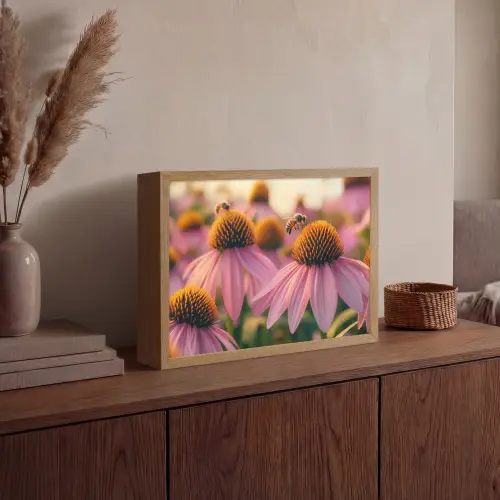 Bloemen - Paars - Bijen Light Box met batterij (Wandlamp) middel -sfeer2