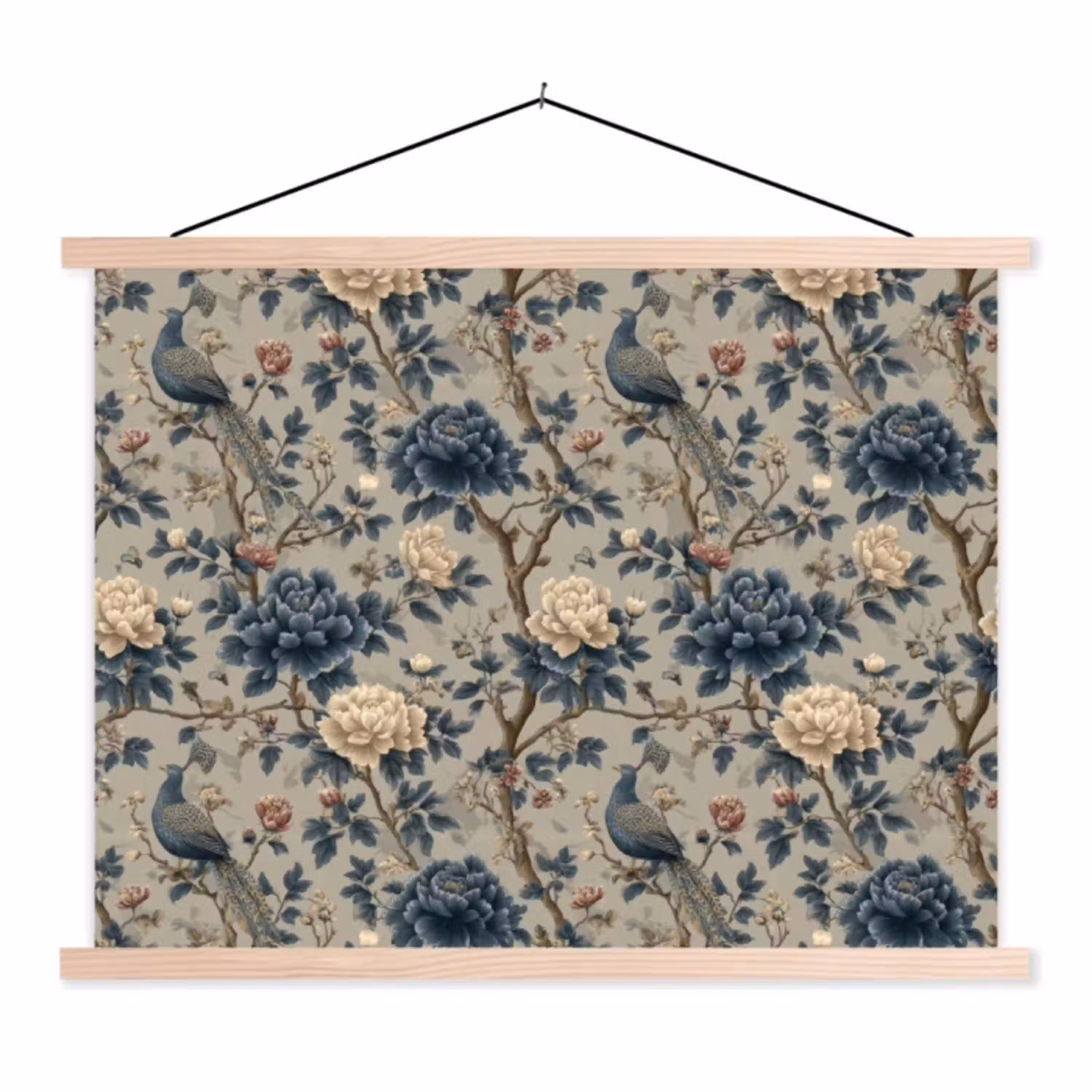 Pauw - Bloemen - Blauw textielposter latten blank klein 122 -3d