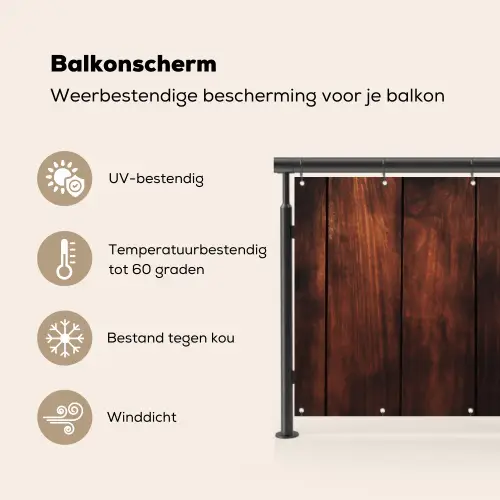 Hout - Planken - Vintage - Donkerbruin Balkonbeschermer Duitsland klein -specs_NL