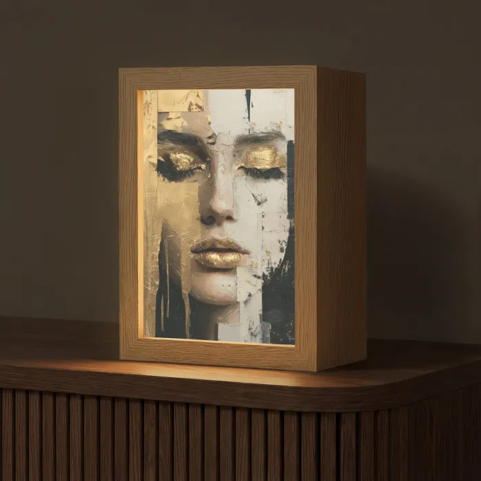 Abstract - Goud - Gezicht - Lippen Light Box met kabel (Tafellamp) klein -z3d_website