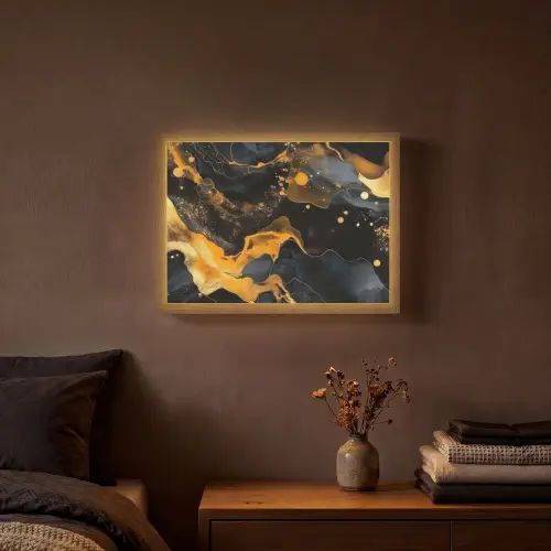 Marmer - Goud - Zwart - Abstract - Modern Light Box met batterij (Wandlamp) middel -sfeer4