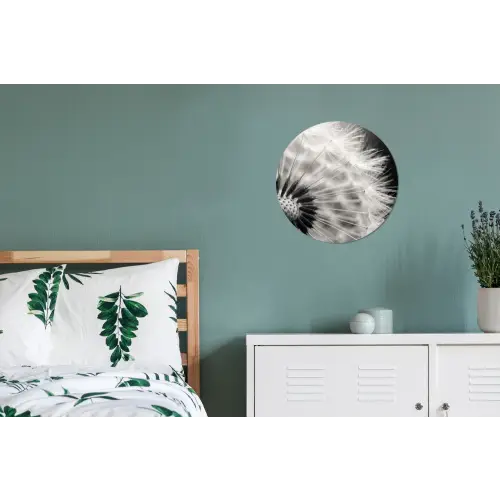 Paardenbloem - Zwart - Wit Wandcirkel aluminium klein -slaapkamer