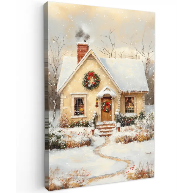 Kerst - Huis - Winter - Sneeuw canvas 2cm klein -z3d