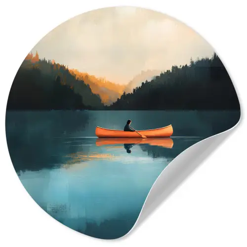 Bossen - Meer - Kano - Oranje Wandcirkel behangsticker klein -3d