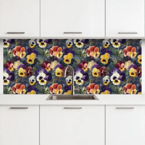 Viooltjes - Paars - Geel - Groen keuken achterwand 2 middel 871 -3d
