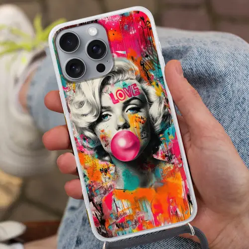 Vrouw - Kauwgom - Graffiti - Neonkleuren Hoesje iPhone 16 Pro Max met koord klein -sfeer3