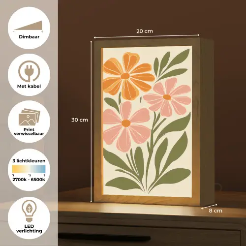 Minimalistisch - Bloemen - Bladeren - Roze Light Box met kabel (Wandlamp) klein -USP_websiteoverzichtNL