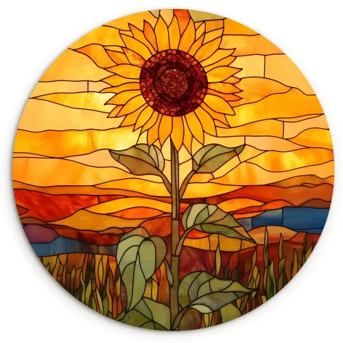 Zonnebloem - Mozaïek - Zonsondergang - Geel Wandcirkel plexiglas klein -3d
