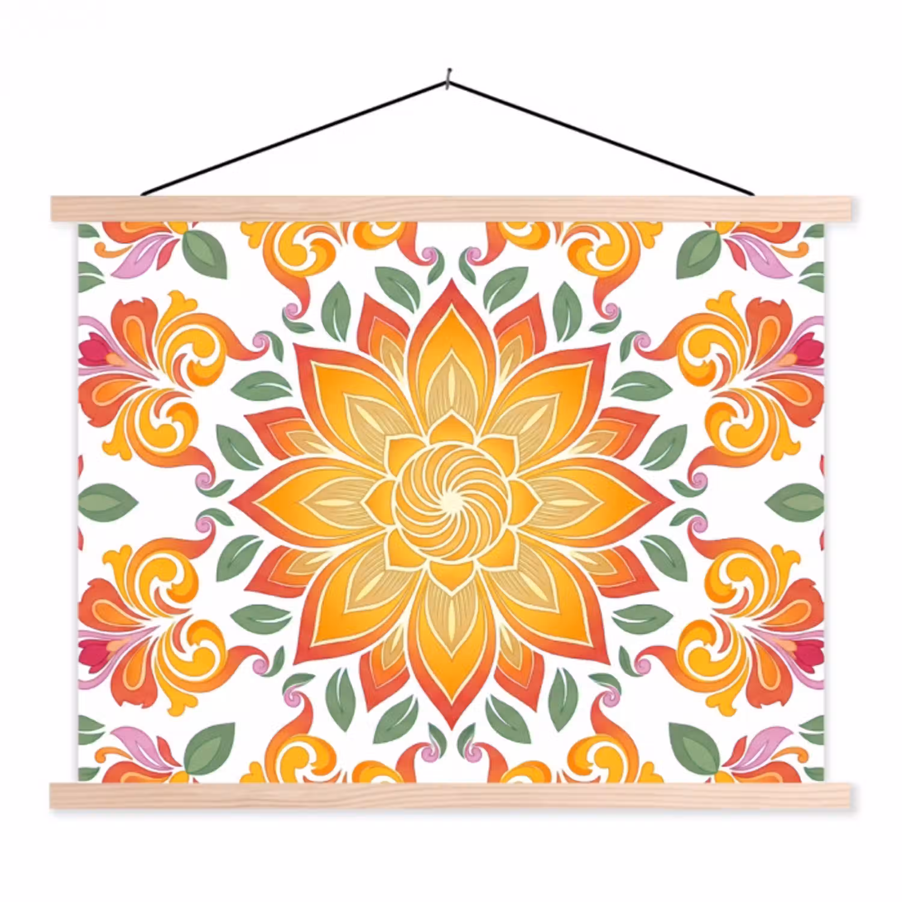 Mandala - Bloemen - Decoratie - Kleurrijk - Abstract textielposter latten blank klein -3d