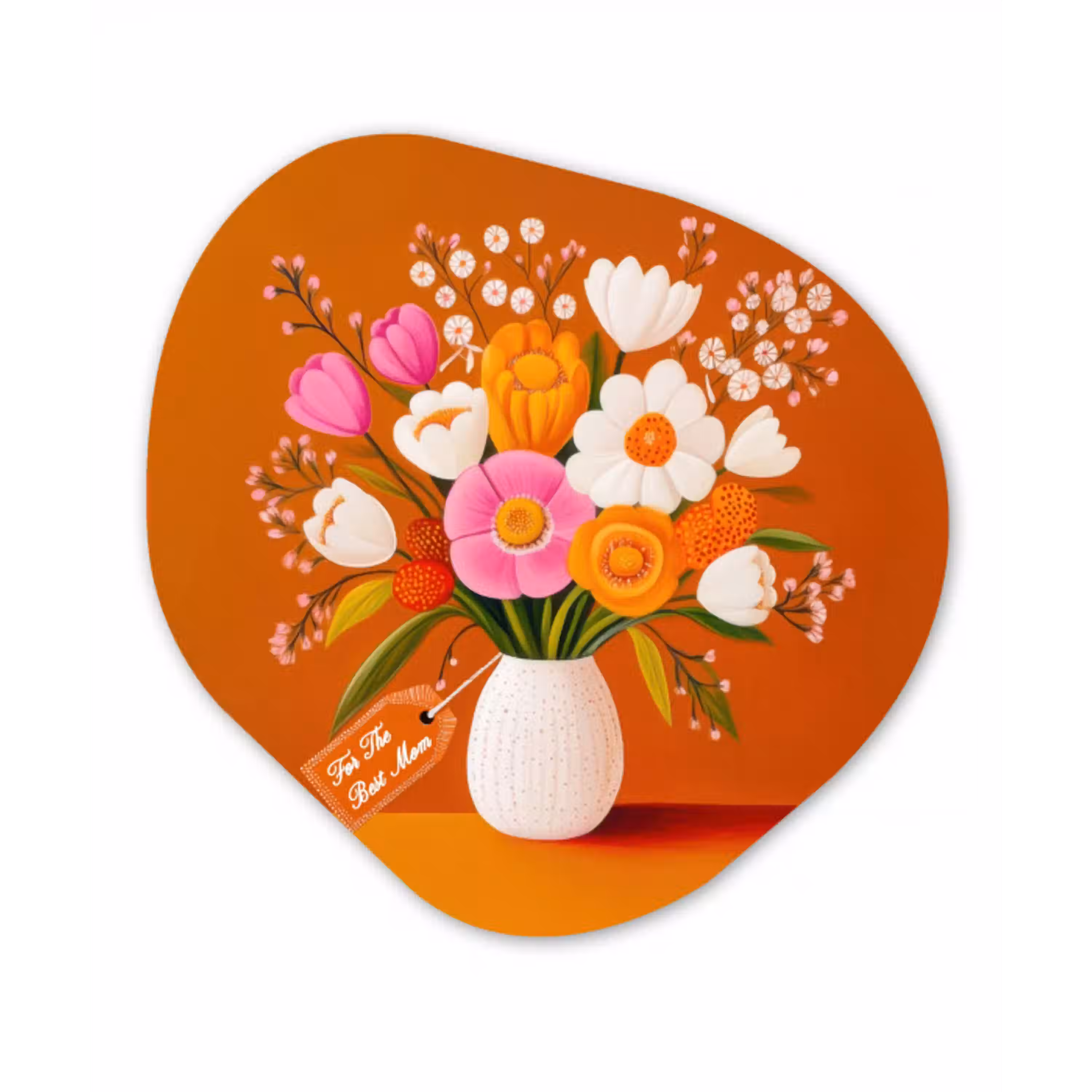 Vaas - Bloemen - Oranje Wandcirkel Organisch Plexiglas middel -3d