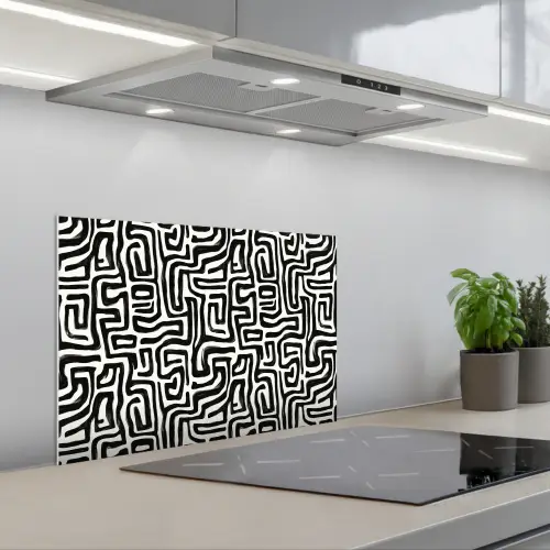 Grafisch - Lijnen - Zwart - Wit keuken achterwand spatscherm klein 900 -3d_schuin