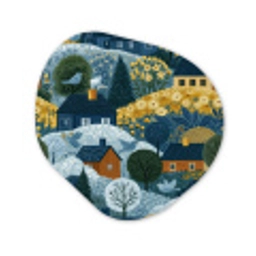 Huisjes - Bloemen - Patroon - Geel - Blauw Wandcirkel Organisch Forex 3mm klein 629 -3d