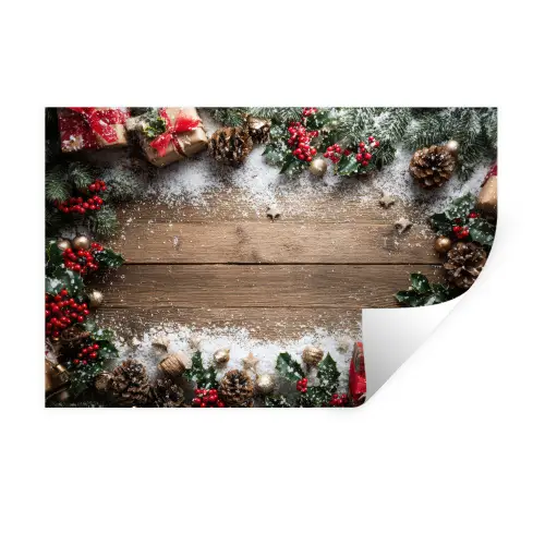 Kerstdecoratie - Geschenken - Hout - Veelkleurig Muursticker klein -3d