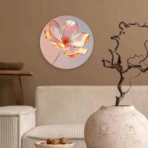 Glazen - Bloem - Roze Wandcirkel kunststof plaat 5mm dik klein -sfeer1