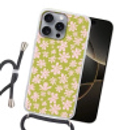 Bloemen - Roze - Getekend - Patroon Hoesje iPhone 16 Pro Max met koord klein -sfeer1
