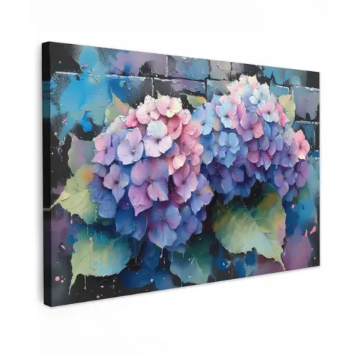 Hortensia's in Pastelkleuren Tuinposter op houten frame 2 cm dik klein -3d