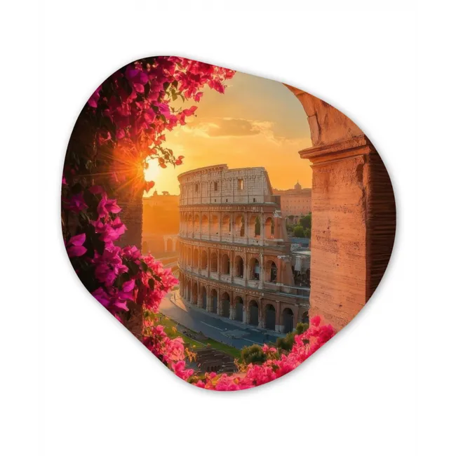 Organisch schilderij glas - Colosseum - Rome - Roze Bloemen