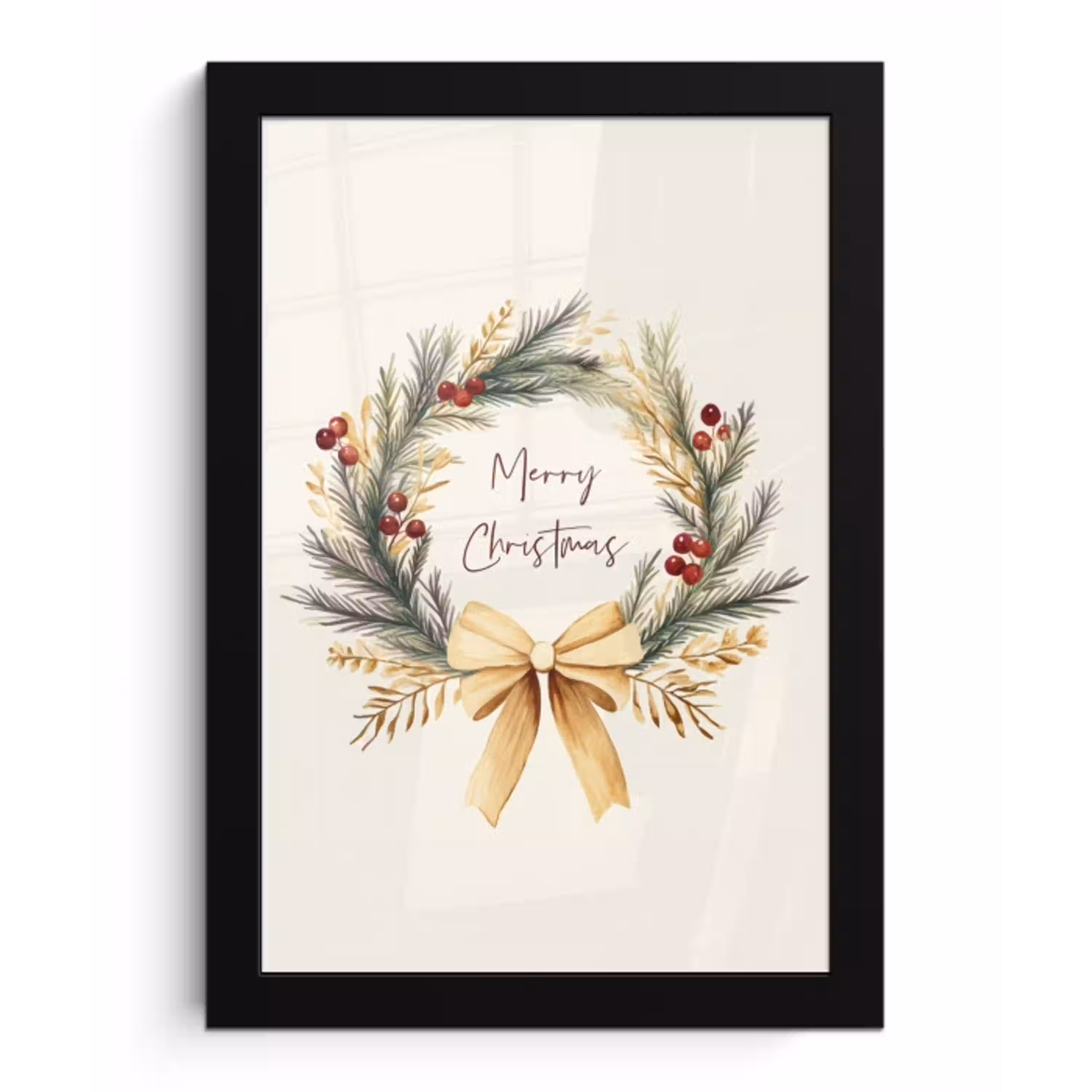 Kerstkrans - Kerst - Goud - Beige fotolijst zwart zonder passe partout klein -3d