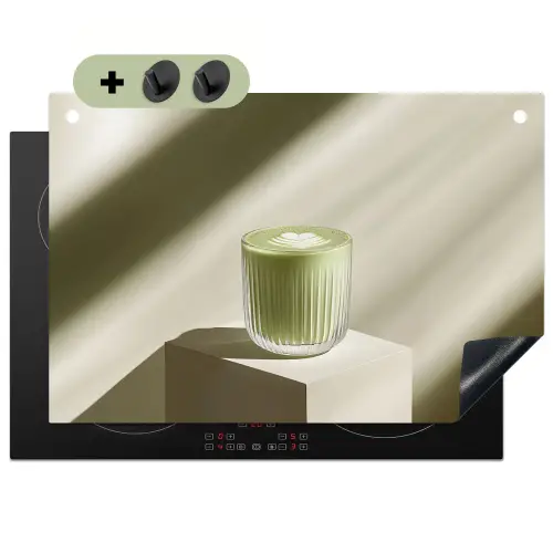 Matcha - Glas - Groen - Minimalistisch Inductie beschemer met haakjes klein -3d