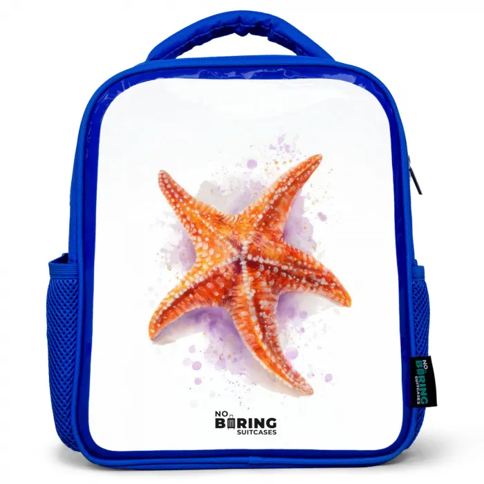 Oranje Zeester Illustratie Kinderrugzak - Blauw middel -3d