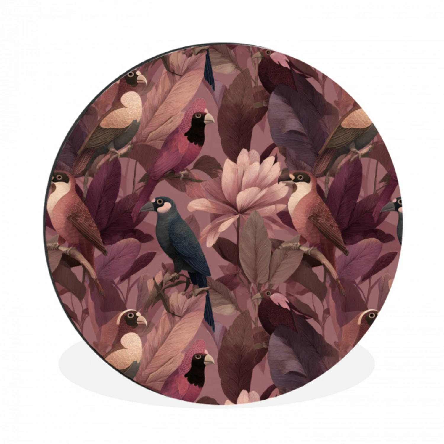 Vogels - Bladeren - Roze Wandcirkel aluminium klein 190 -3d