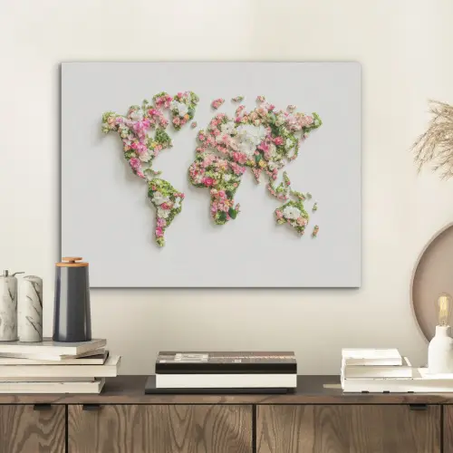 Wereldkaart - Bloemen - Subtiel PET vilt klein -sfeer1