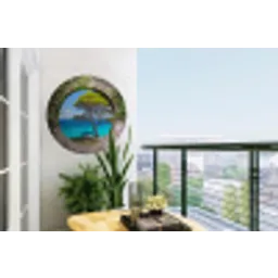 Zee - Boom - Tropisch - Doorkijk Wandcirkel tuinposter met ringen klein -buiten1
