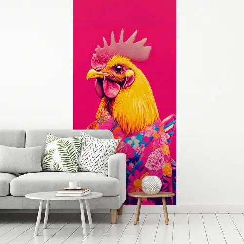 Haan - Kleurrijk - Kimono - Roze fotobehang vinyl groot -woonkamer