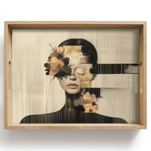 Gezicht - Bloemen - Zwart - Vrouw Dienblad Rechthoek middel -z3d_shopping