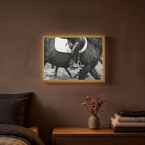 Paard - Sport - Zwart - Wit Light Box met batterij (Wandlamp) middel -sfeer4