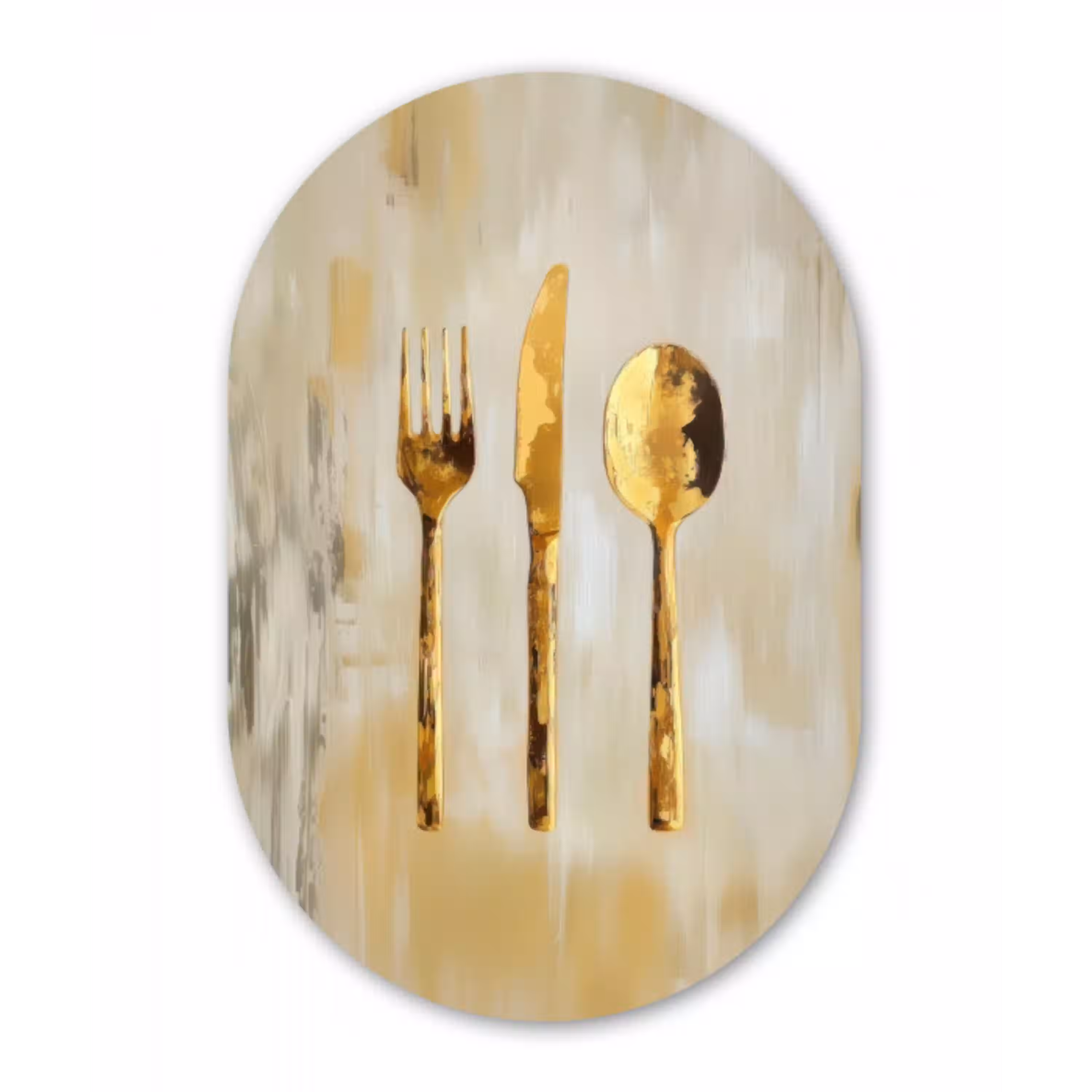 Verf - Goud - Bestek Wandcirkel Ovaal Glas middel -3d