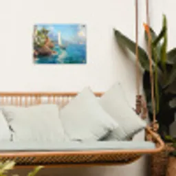 Zeilboot - Rotsen - Kust - Huizen tuinposter los doek klein -sfeer7