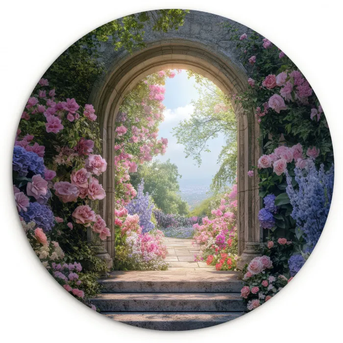 Doorkijk - Rozen - Vintage - Bloemen Wandcirkel plexiglas klein -3d
