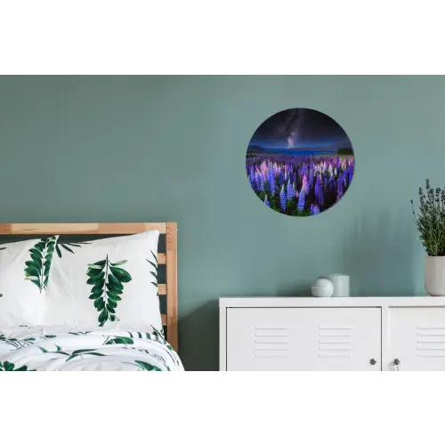 Bloemen - Nacht - Nieuw-Zeeland - Sterrenhemel - Paars Wandcirkel aluminium klein -slaapkamer