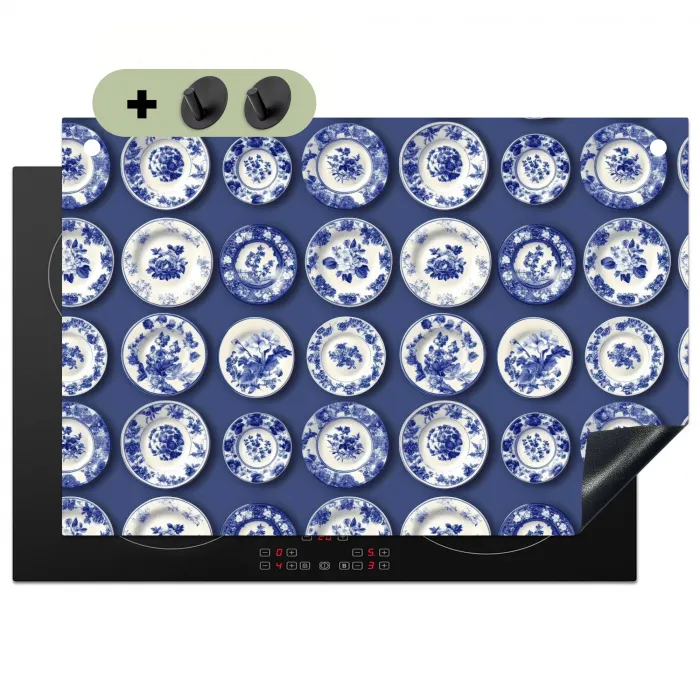 Borden - Floraal - Blauw Inductie beschemer met haakjes klein 777 -3d