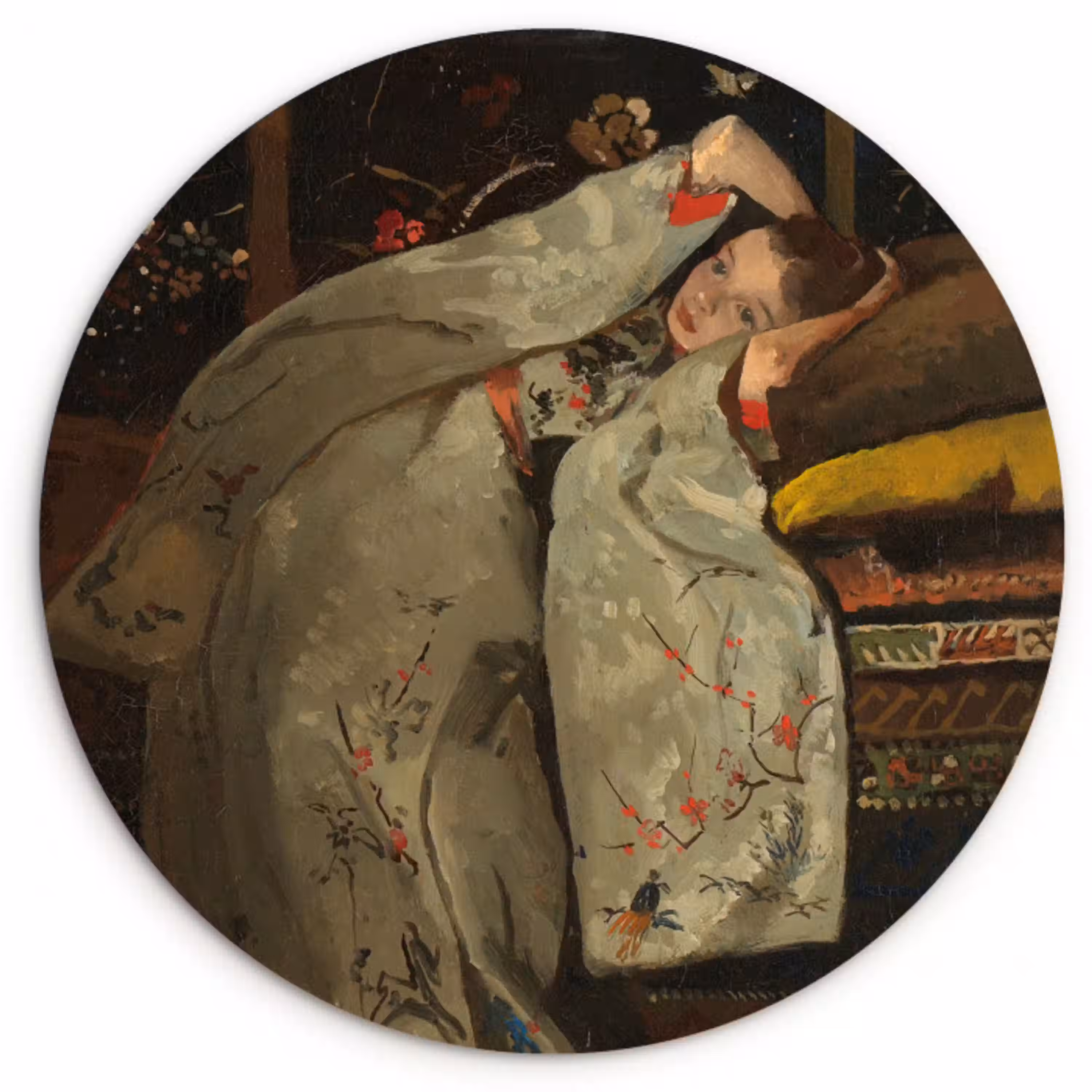 Meisje in witte kimono - Schilderij van George Hendrik Breitner Wandcirkel kunststof plaat 5mm dik klein -3d