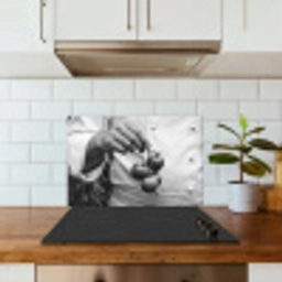 Tomaten - Chef - Zwart - Wit keuken achterwand spatscherm klein -sfeer2
