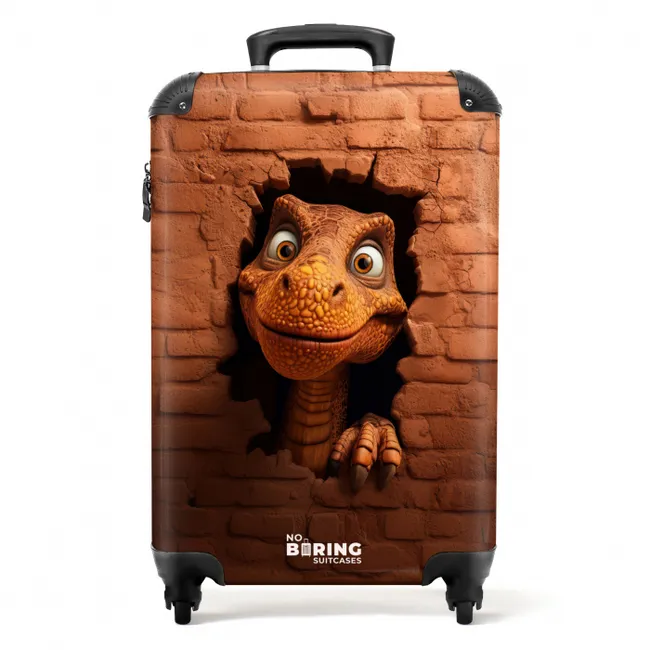 Dino met brede lach in bakstenen muur NBS - Handbagage koffer - Kinderen Unisex middel -productfoto_recht
