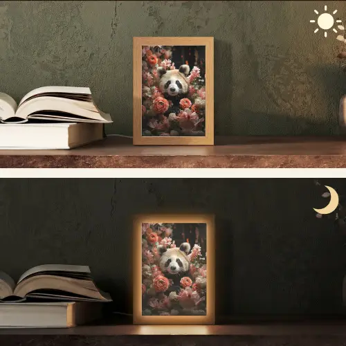 Panda - Dier - Bloemen - Natuur - Botanisch Light Box met kabel (Tafellamp) klein -sfeer3