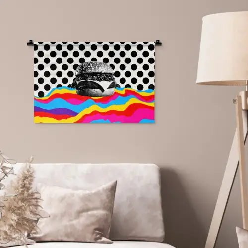 Hamburger - Stippen - Golven - Kleuren Wandkleed katoen klein -sfeer4