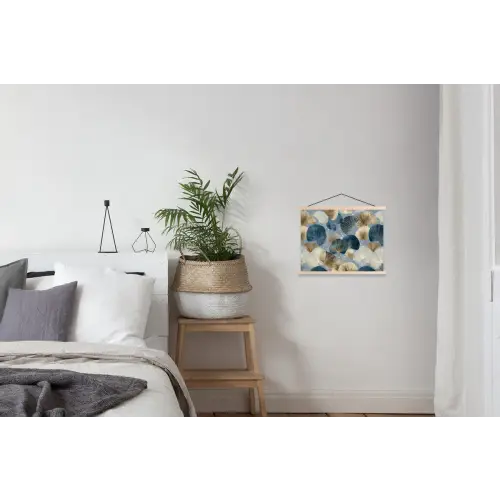 Bladeren - Abstract - Goud - Blauw textielposter latten blank klein -woonkamer