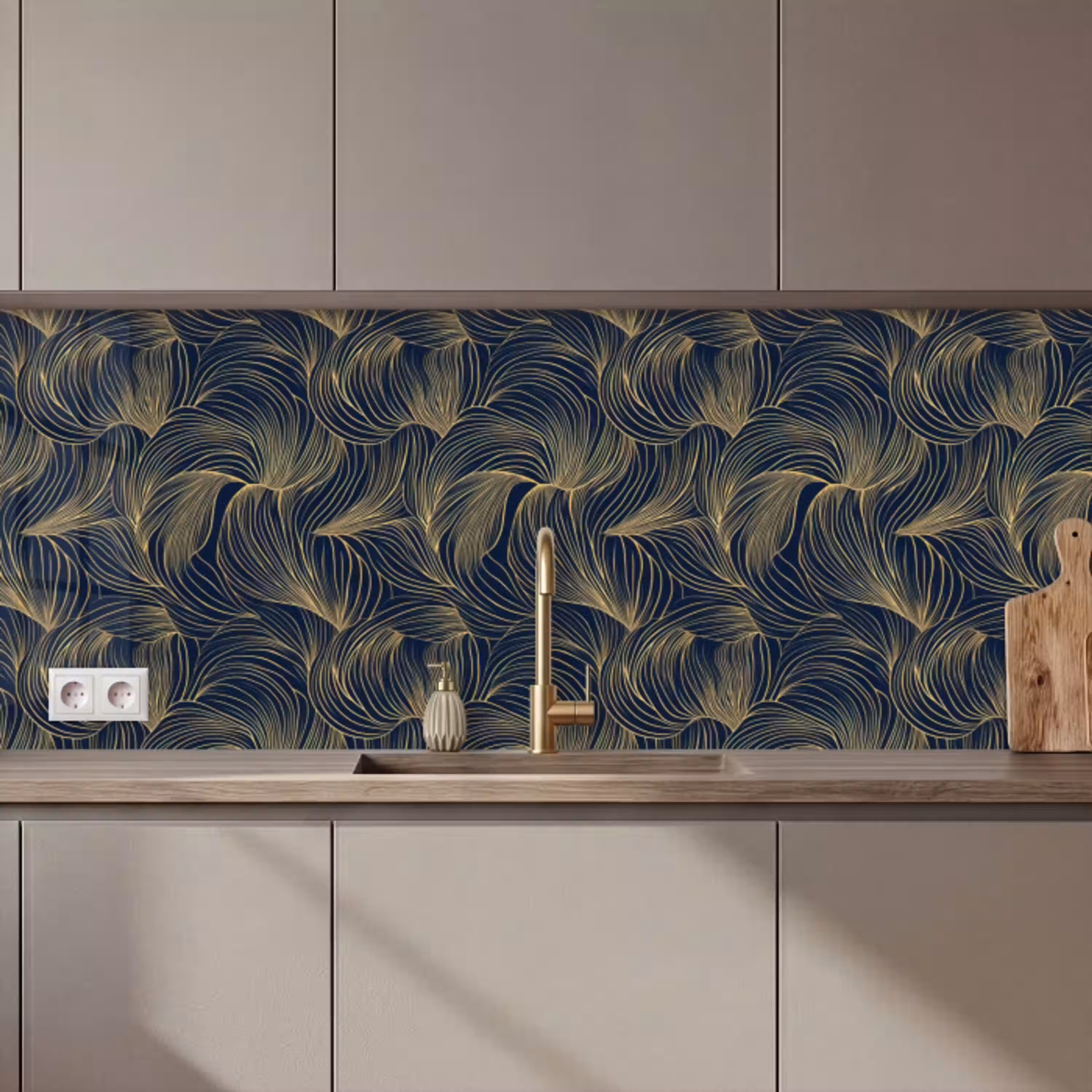 Abstract - Lijnen - Blauw - Goud keuken achterwand 2 middel 871 zz_3dshopping