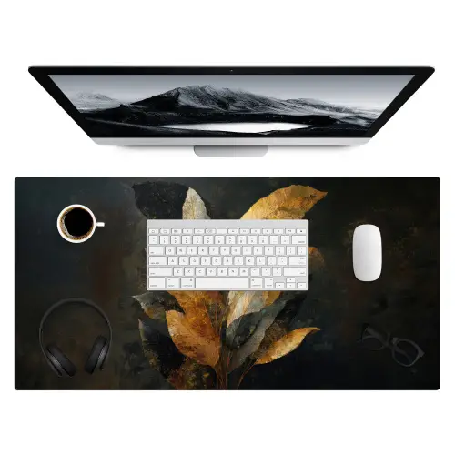 Gouden Bladcompositie – Botanische Luxe Muismat XXL klein -3d