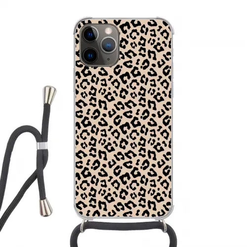 Panterprint - Zwart - Bruin - Dierenprint Hoesje iPhone 12 Pro met koord klein -3d