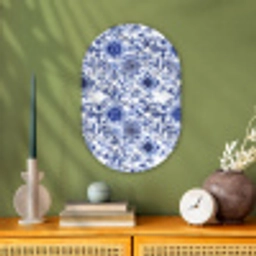 Bloemen - Blauw - Patroon - Wit Wandcirkel Ovaal Forex klein 630 -sfeer2